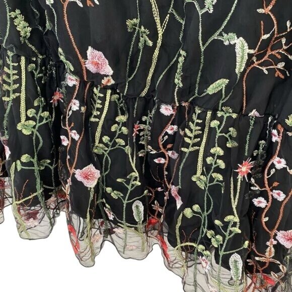 Bloomchic Black Floral Embroidered Mesh Blouse Plus Size5XL VNeck Short Sleeves - Picture 2 of 5